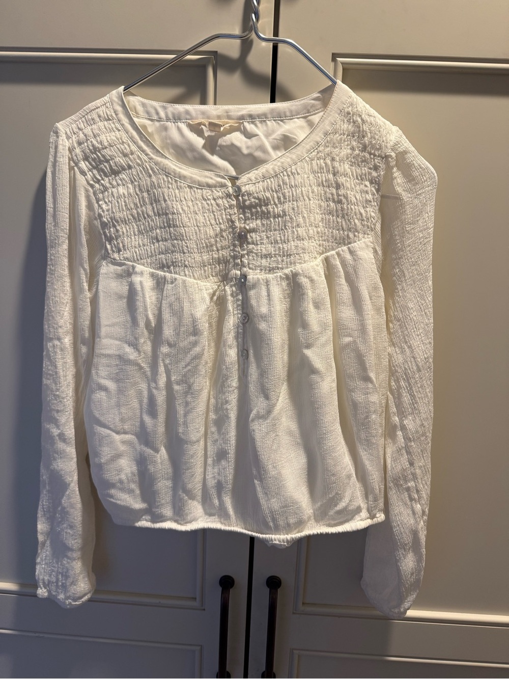 Lucky Brand Ivory Smocked Button-Front Blouse